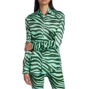 BruceGlen Mint Zebra Silk Button Up Shirt Size XS NWT